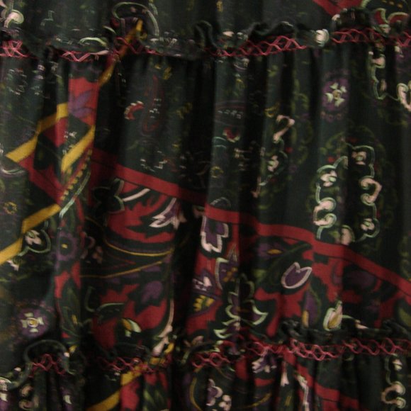 Black Deep Red Yellow Floral Flowing Layered Skirt - Picture 10 of 16